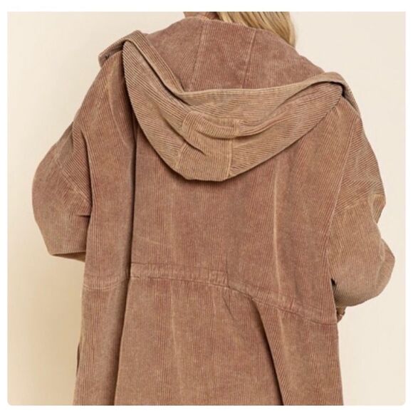 POL 𝅺corduroy Hooded Long Coat in Teddy Bear - Picture 11 of 12